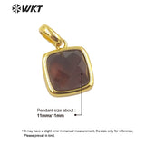 Gemstone Square Pendant Gold-Plate Lady Necklace