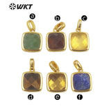 Gemstone Square Pendant Gold-Plate Lady Necklace