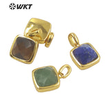 Gemstone Square Pendant Gold-Plate Lady Necklace