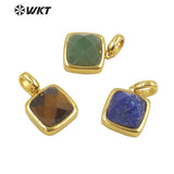 Gemstone Square Pendant Gold-Plate Lady Necklace