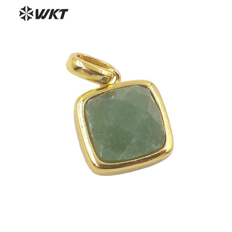 Gemstone Square Pendant Gold-Plate Lady Necklace