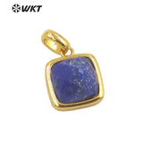 Gemstone Square Pendant Gold-Plate Lady Necklace