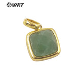 Gemstone Square Pendant Gold-Plate Lady Necklace