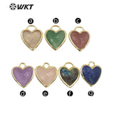 Gemstone Heart Charms Pendant Rose Quartz Amethyst Lapis Bezel Jewelry