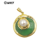 Round Cat Eye Pendant with Pearl Charm and Stone Accents