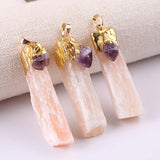 Yellow Citrine Selenite Pendant Natural Gemstone Plated