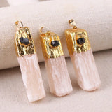 Yellow Citrine Selenite Pendant Natural Gemstone Plated