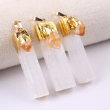 Yellow Citrine Selenite Pendant Natural Gemstone Plated