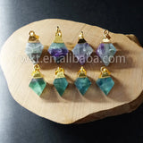 Natural Rainbow Fluorite Point Pendant with Mixed Stone Fluorite