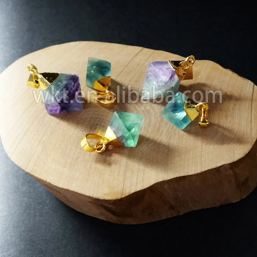 Natural Rainbow Fluorite Point Pendant with Mixed Stone Fluorite