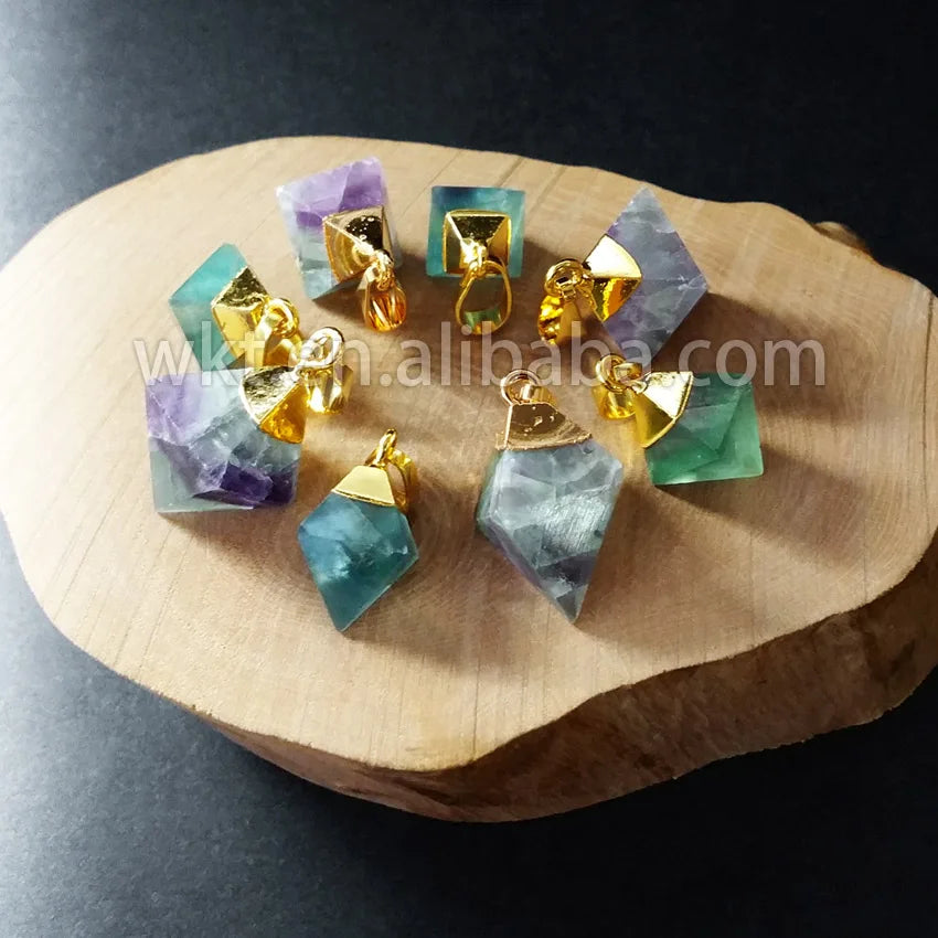Natural Rainbow Fluorite Point Pendant with Mixed Stone Fluorite