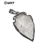 Clear Quartz Druzy Stone Pendant with Gun Plating