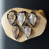 Clear Quartz Druzy Stone Pendant with Gun Plating