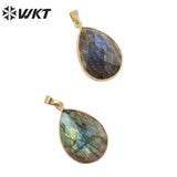 Labradorite Teardrop Pendant with Electroplated Natural Colors