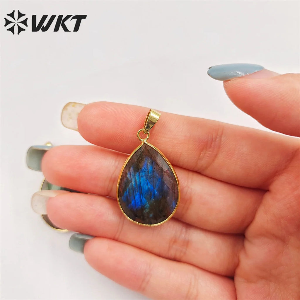 Labradorite Teardrop Pendant with Electroplated Natural Colors