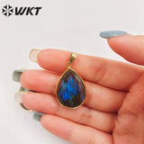 Labradorite Teardrop Pendant with Electroplated Natural Colors