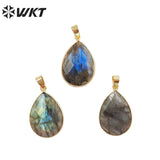 Labradorite Teardrop Pendant with Electroplated Natural Colors