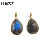 Labradorite Teardrop Pendant with Electroplated Natural Colors