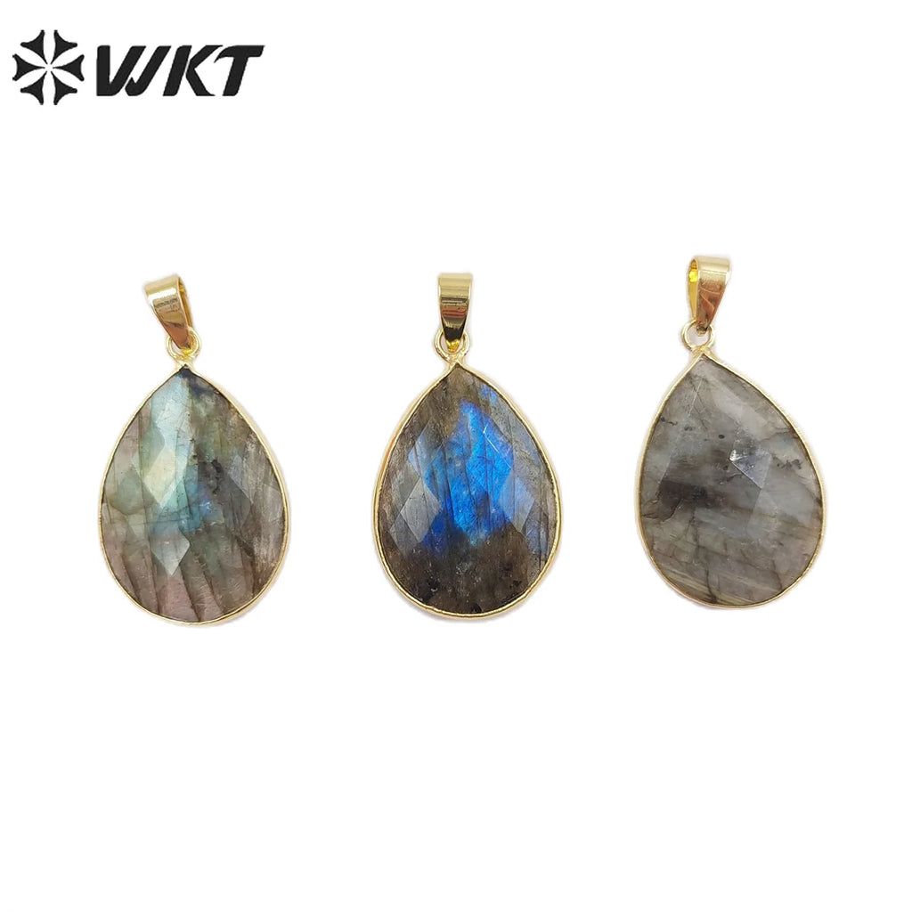 Labradorite Teardrop Pendant with Electroplated Natural Colors