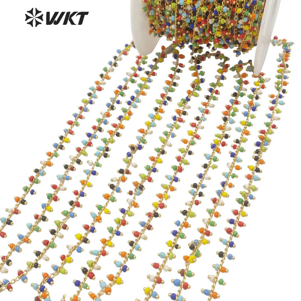 Colored Beads Stone Chain in Real Plated Jewelry Findings Chain