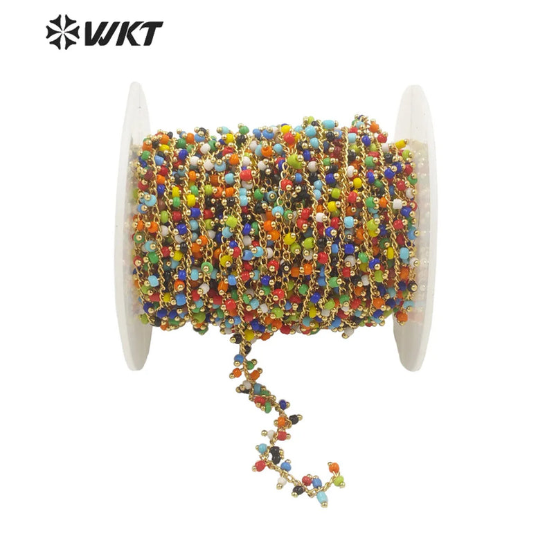 Colored Beads Stone Chain in Real Plated Jewelry Findings Chain
