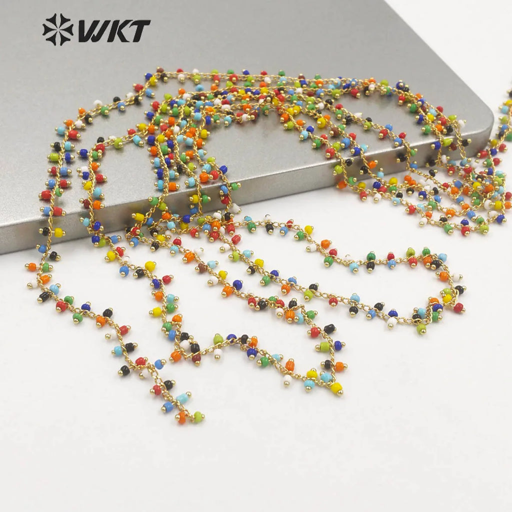 Colored Beads Stone Chain in Real Plated Jewelry Findings Chain