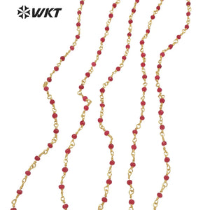 Red Beads Stone Chain in Real Plated Jewelry Findings Chain
