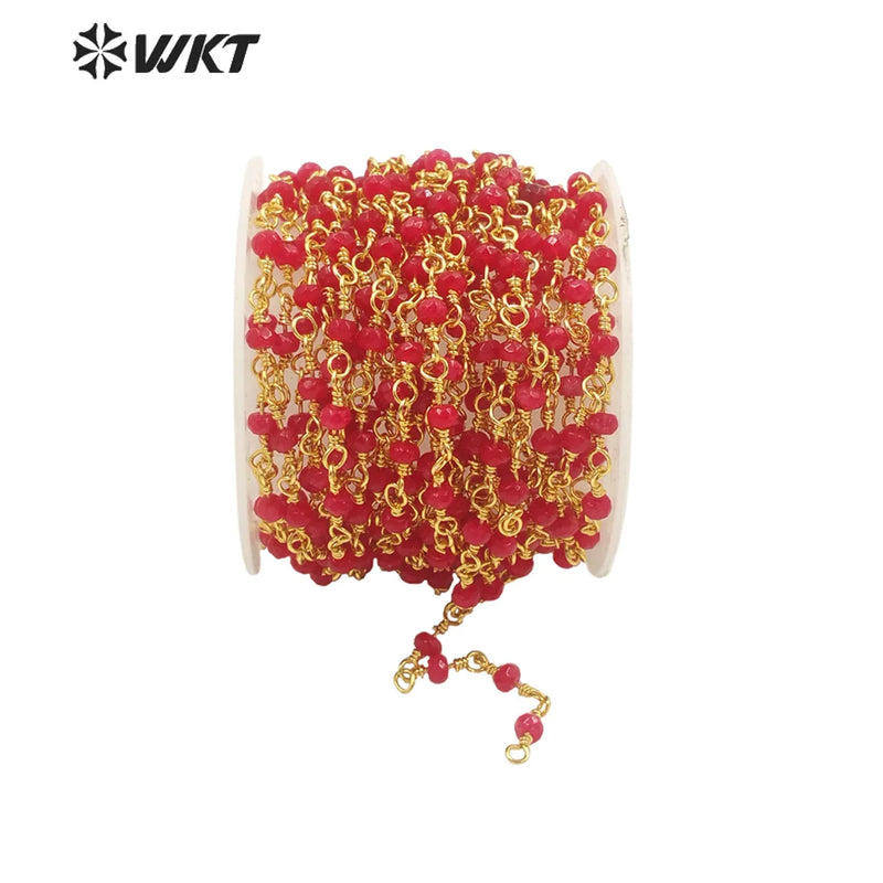 Red Beads Stone Chain in Real Plated Jewelry Findings Chain