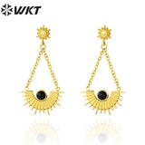 Jade & Agate Stainless Steel Stud Earrings 40mm Women Party Jewelry