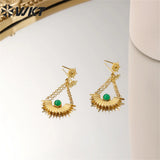 Jade & Agate Stainless Steel Stud Earrings 40mm Women Party Jewelry