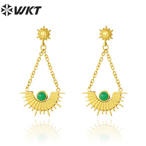 Jade & Agate Stainless Steel Stud Earrings 40mm Women Party Jewelry