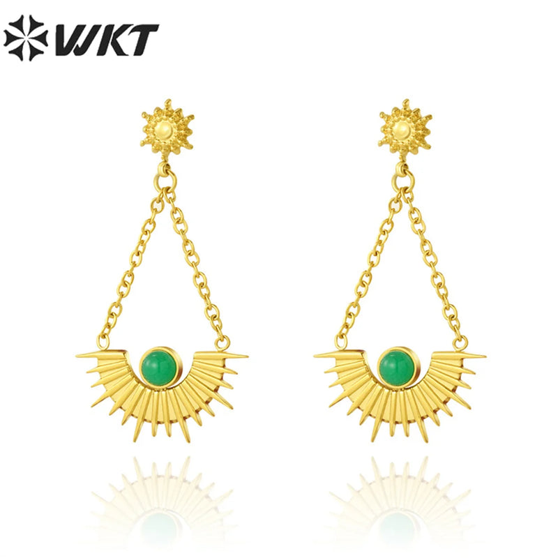 Jade & Agate Stainless Steel Stud Earrings 40mm Women Party Jewelry