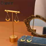 Jade & Agate Stainless Steel Stud Earrings 40mm Women Party Jewelry