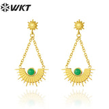 Jade & Agate Stainless Steel Stud Earrings 40mm Women Party Jewelry