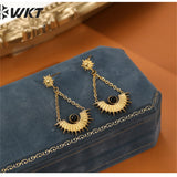 Jade & Agate Stainless Steel Stud Earrings 40mm Women Party Jewelry