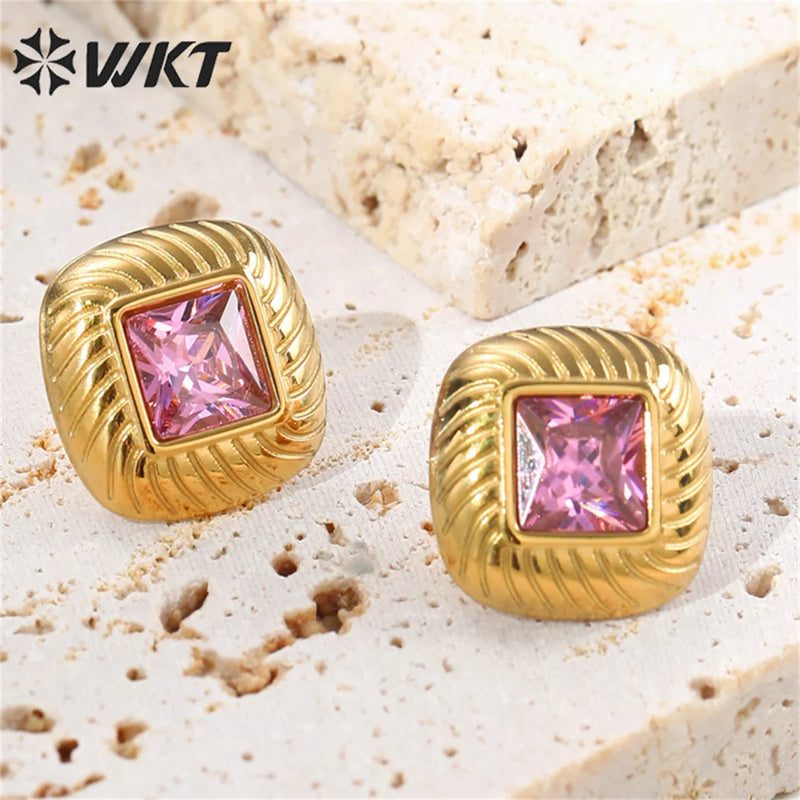 CZ Stainless Steel Stud Earrings - Women's Birthday Party Jewelry