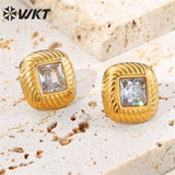 CZ Stainless Steel Stud Earrings - Women's Birthday Party Jewelry