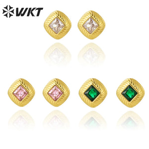 CZ Stainless Steel Stud Earrings - Women's Birthday Party Jewelry