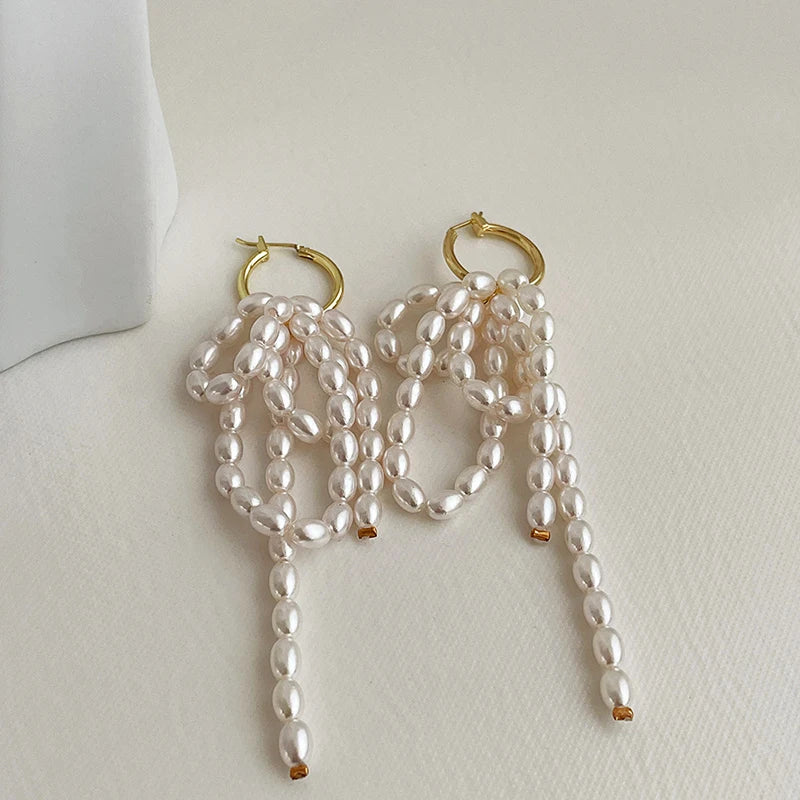 Drop Pearls Tassel Hoops Earrings Beaded Charms Baroque Jewelry