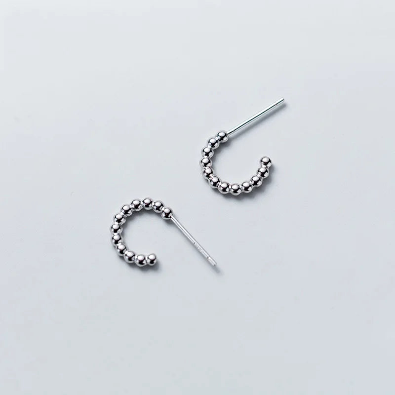925 Silver Beaded Hoop Earrings Dainty Circle Huggie Earrings Cartilage