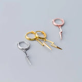 925 Silver Lightning Bolt Threader Earrings CZ Dainty Drop Piercing