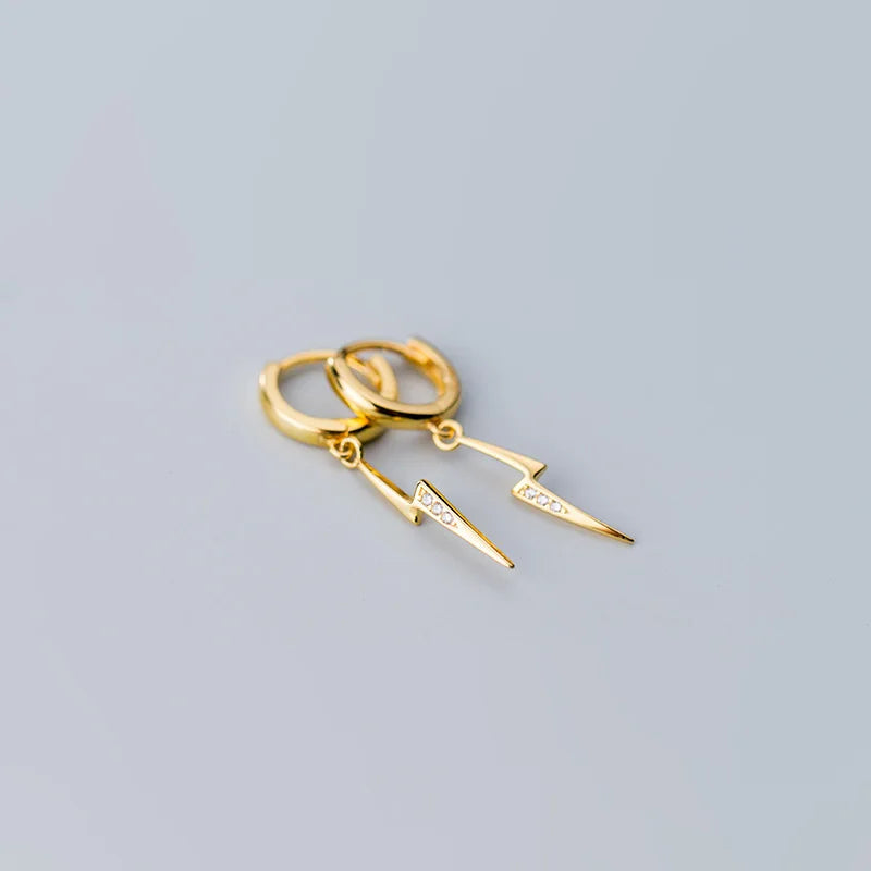 925 Silver Lightning Bolt Threader Earrings CZ Dainty Drop Piercing
