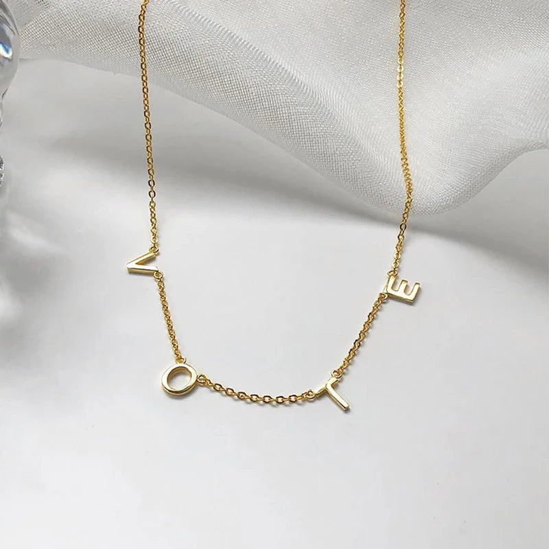 925 Silver Mini VOTE Chokers for Women Letter Initial Necklace