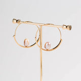 Single Pearl Hoops Earrings Modern Circle Jewelry