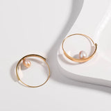 Single Pearl Hoops Earrings Modern Circle Jewelry