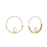 Single Pearl Hoops Earrings Modern Circle Jewelry