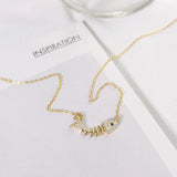CZ Fish Bone Choker Necklace 925 Sterling Silver Skeleton Minimal Charms
