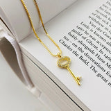 925 Silver CZ Key Pendant Necklace Choker