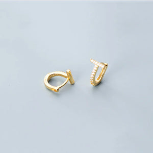 925 Silver T-Shaped Ear Piercing Earrings with CZ Huggie Hoops