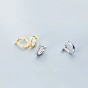 925 Silver T-Shaped Ear Piercing Earrings with CZ Huggie Hoops